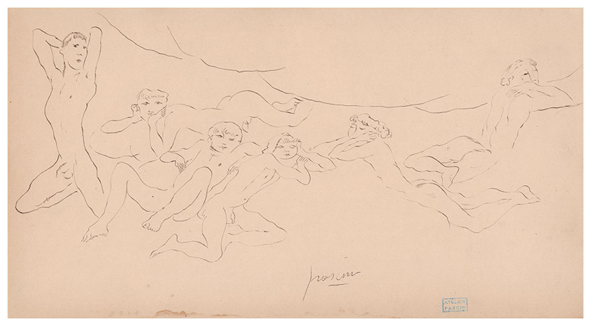 Étude des Jeunes sur la plage [Study of Youths at the Beach], 
a drawing by Jules PASCIN